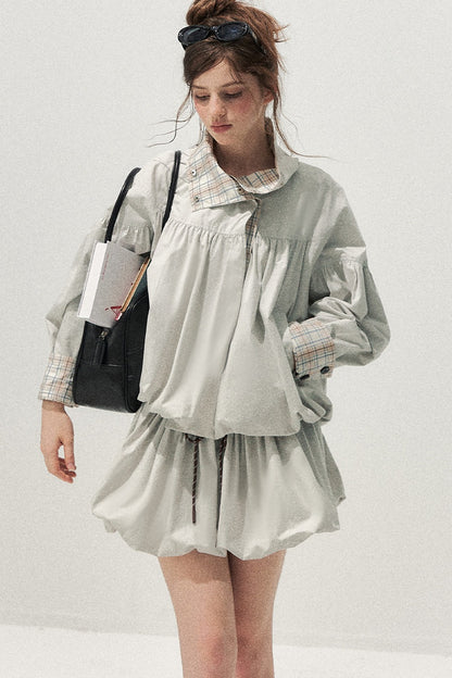 Plaid Trench Coat and Skirt Set-Up