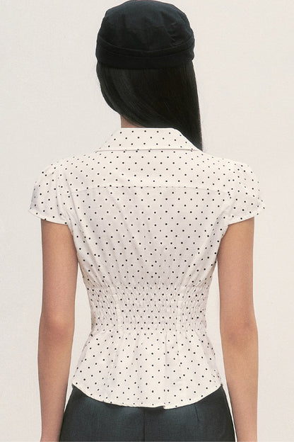 Französische Puffärmelbluse mit Polka-Dots