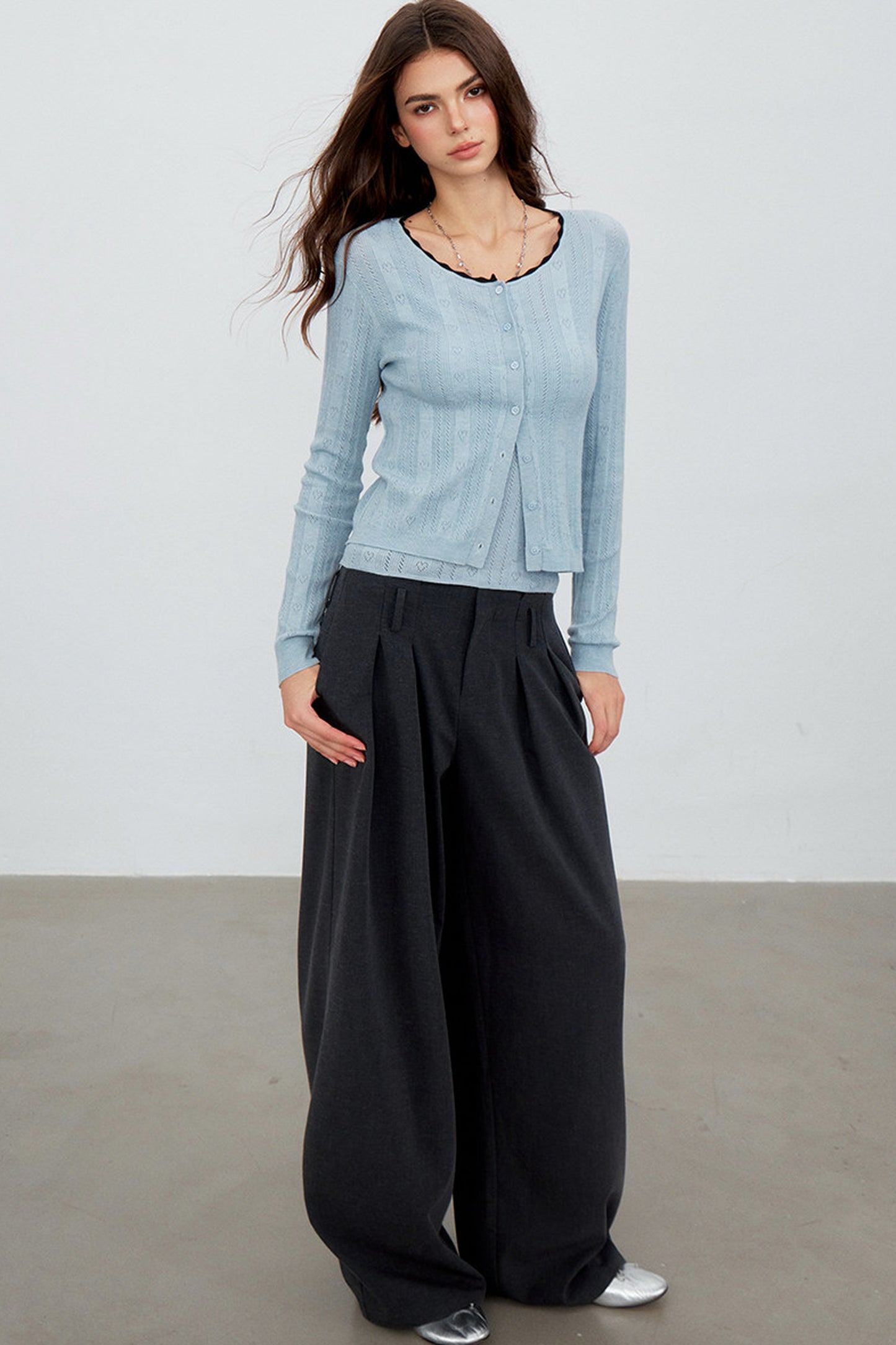 Heart Hollow Ruffle Knit Camisole And Cardigan Set-Up