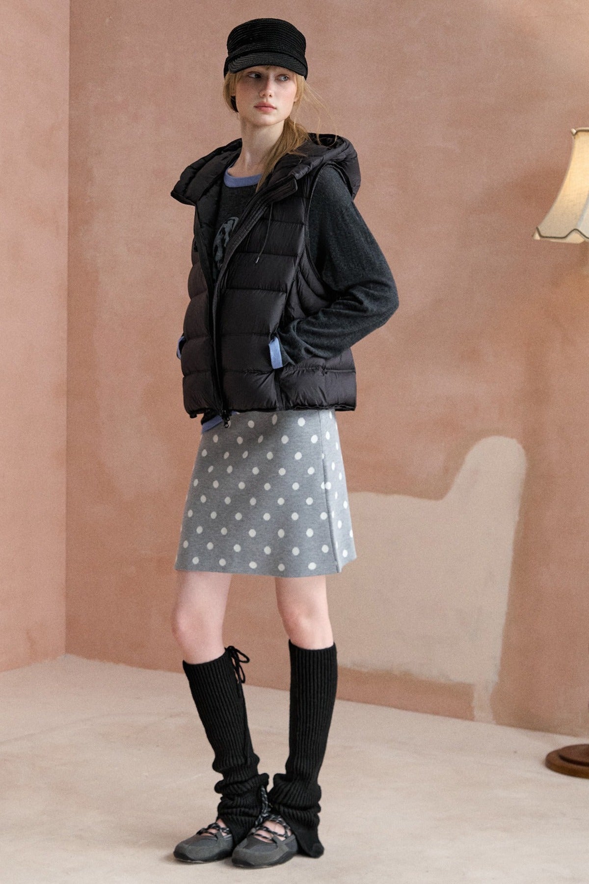 Ribbed Hooded Down Vest