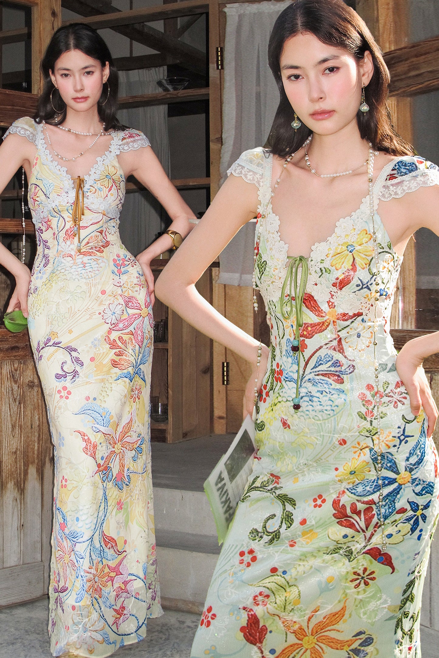 Floral Embroidered Lace Long Dress