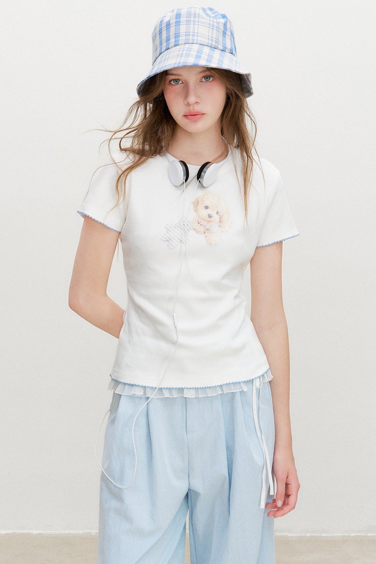 Puppy Print Color-Block Blouse