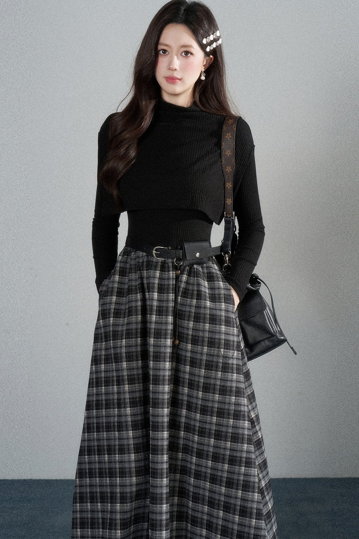 Black High-Neck Long-Sleeve Dress