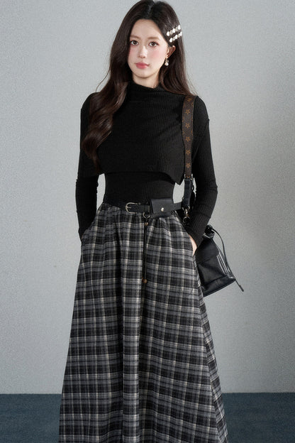 Black High-Neck Long-Sleeve Dress