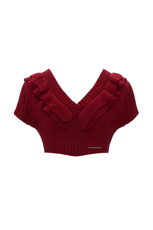 Cloud Soft Short-Sleeve Ruffled V-Neck Sweater