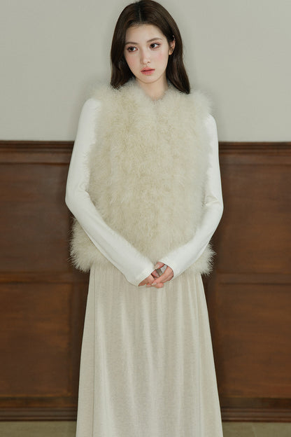 Natural Feather Sleeveless Vest