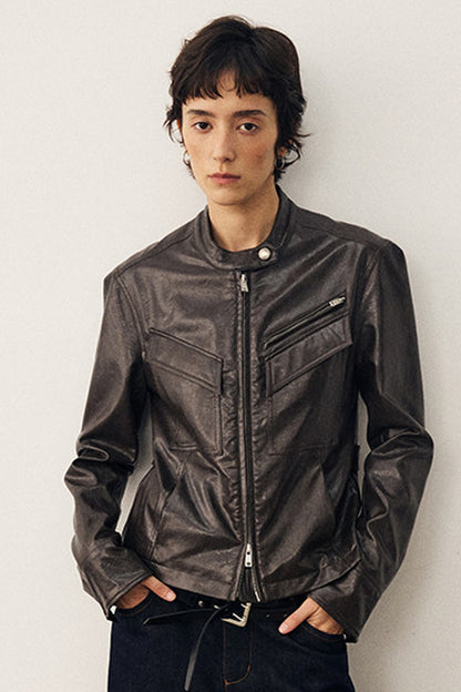 Blackcurrant Slim Leather Jacket