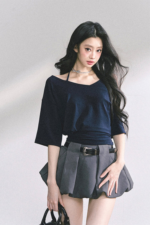 Off-Shoulder Halter Neck Rayon Top