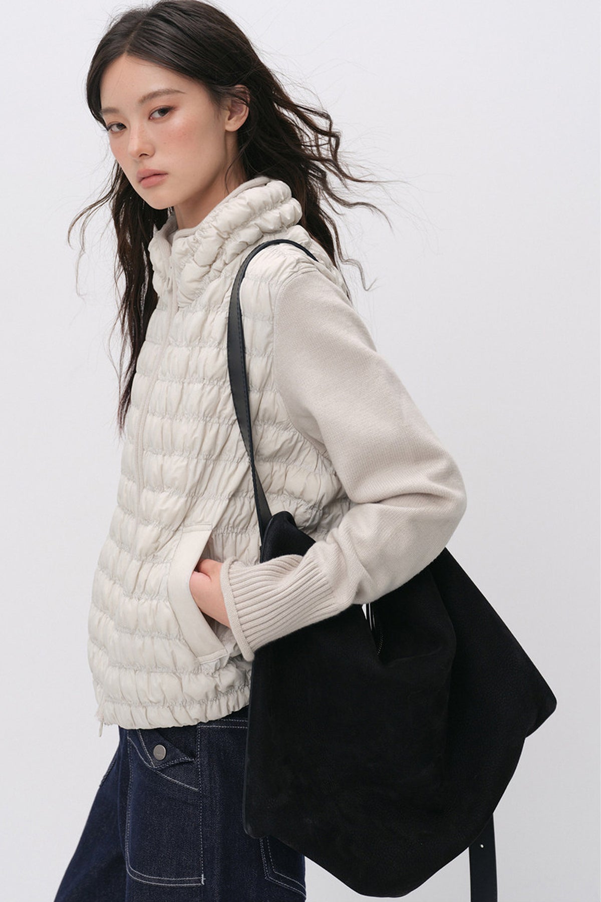 Knit Spliced Quilted Down Jacket