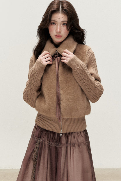 Knitted Patchwork Faux Fur Jacket
