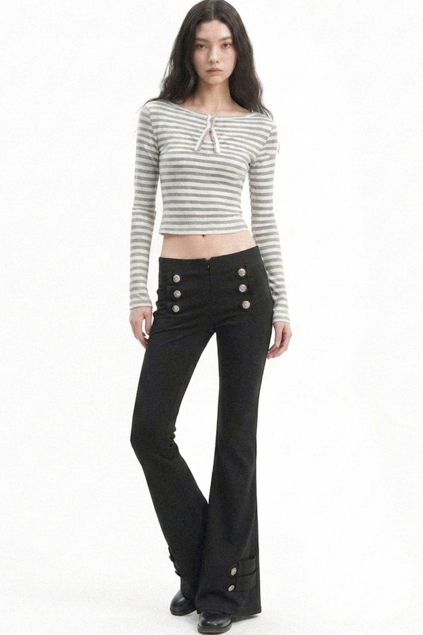 Low-Waist Waistless Buttoned Flared Pants