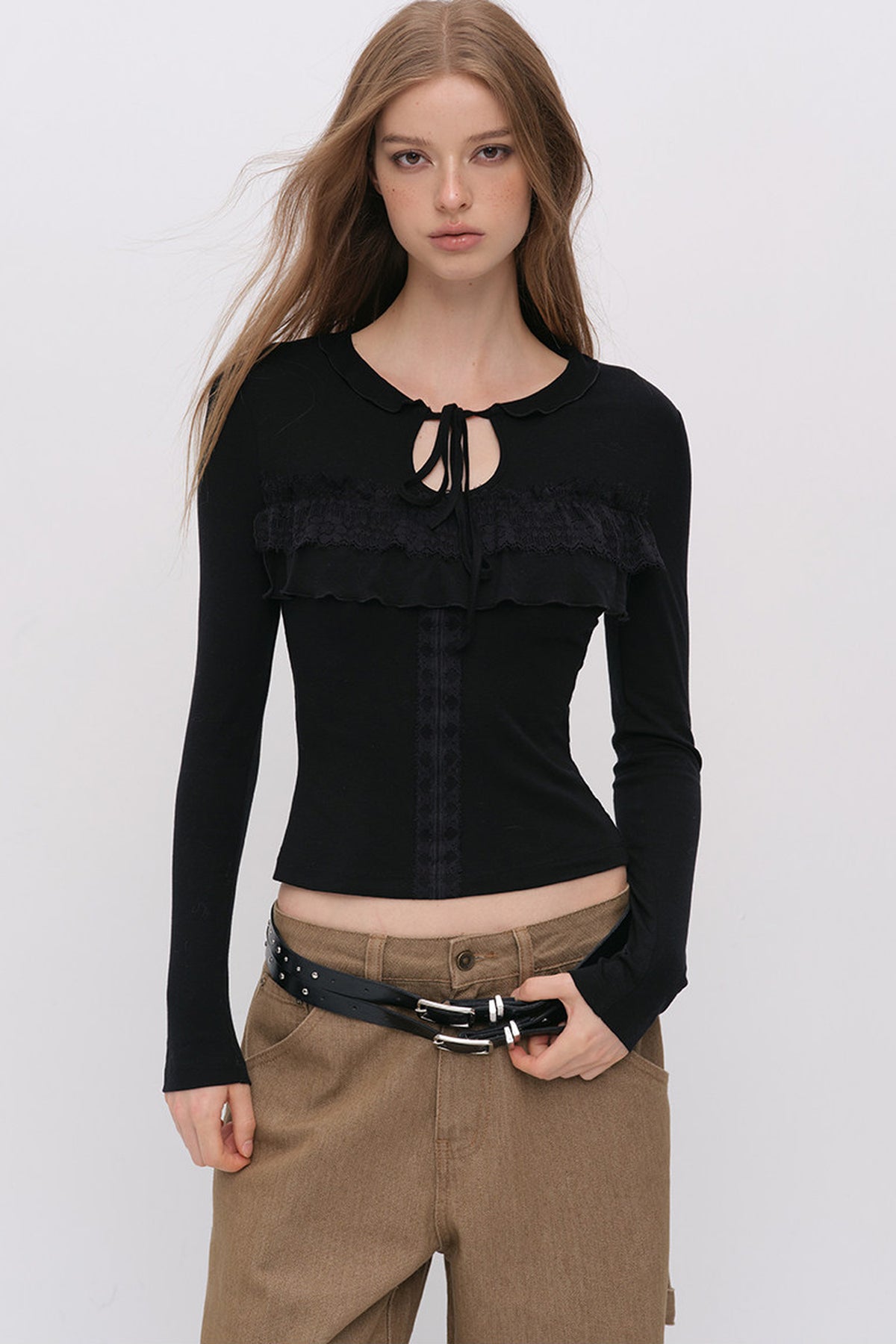 Lace-Up Hollow Lace T-Shirt
