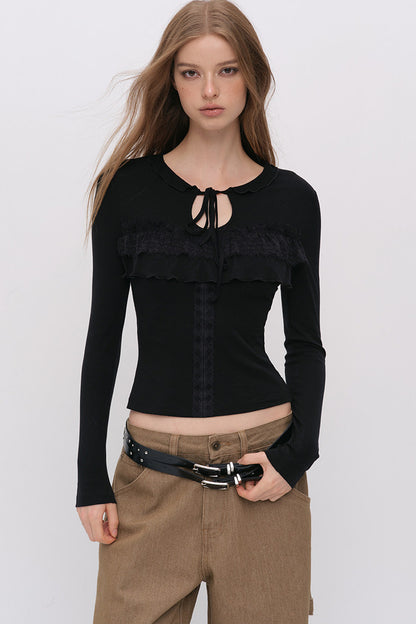 Lace-Up Hollow Lace T-Shirt