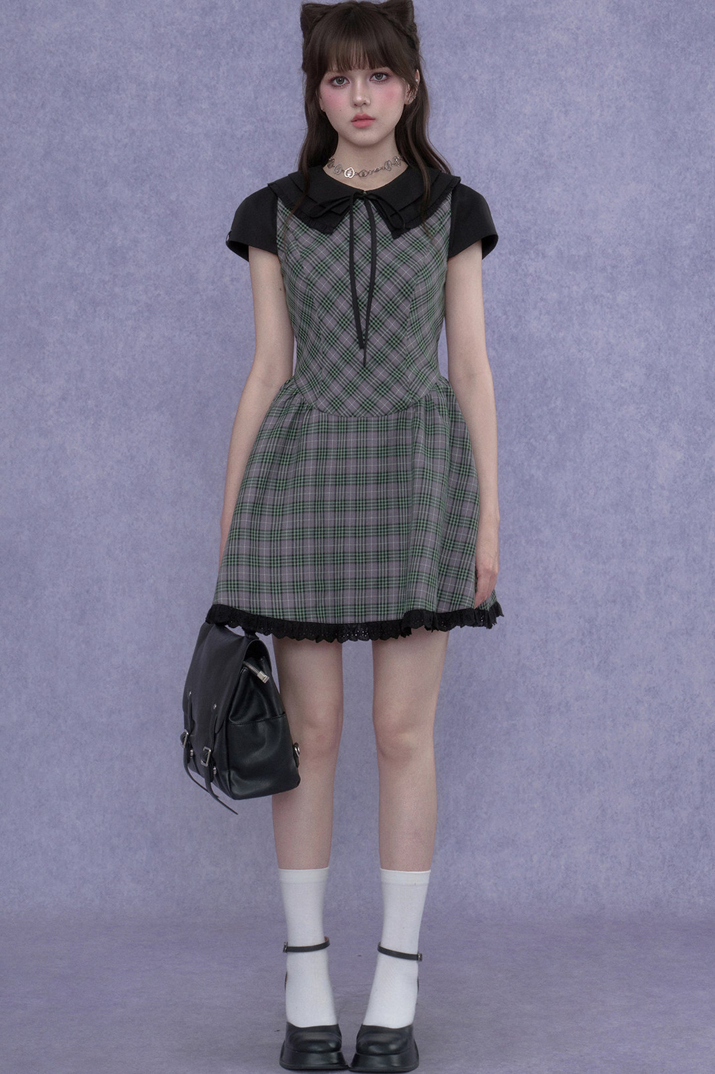 Green Plaid Peter Pan Dress