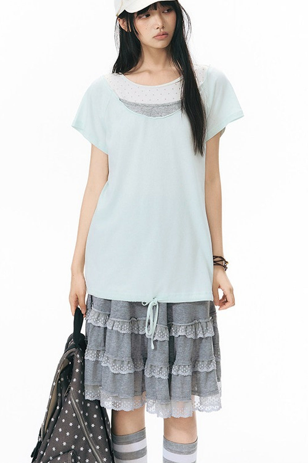 Star Neckline Layered-Look Knit Top