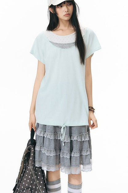 Star Neckline Layered-Look Knit Top