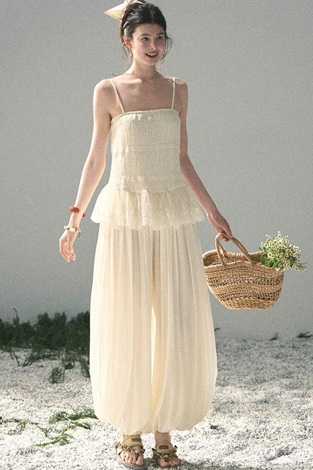 French Lace Summer Top and Pants Set