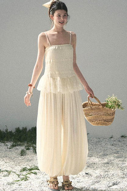 French Lace Summer Top and Pants Set