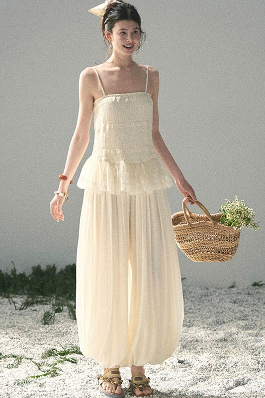 French Lace Summer Top Pants Set-Up