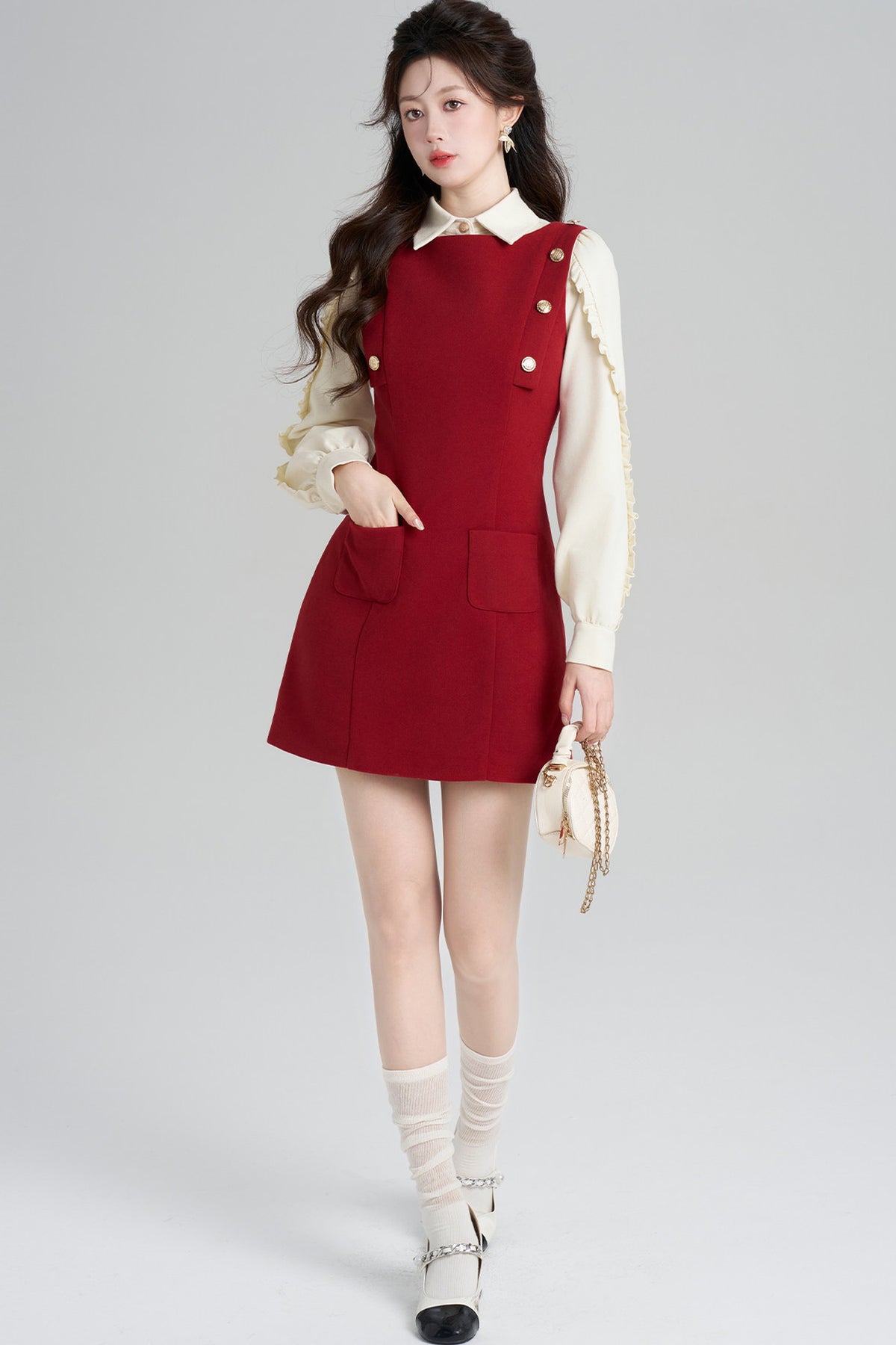 Red Dress and Beige Top Set-Up