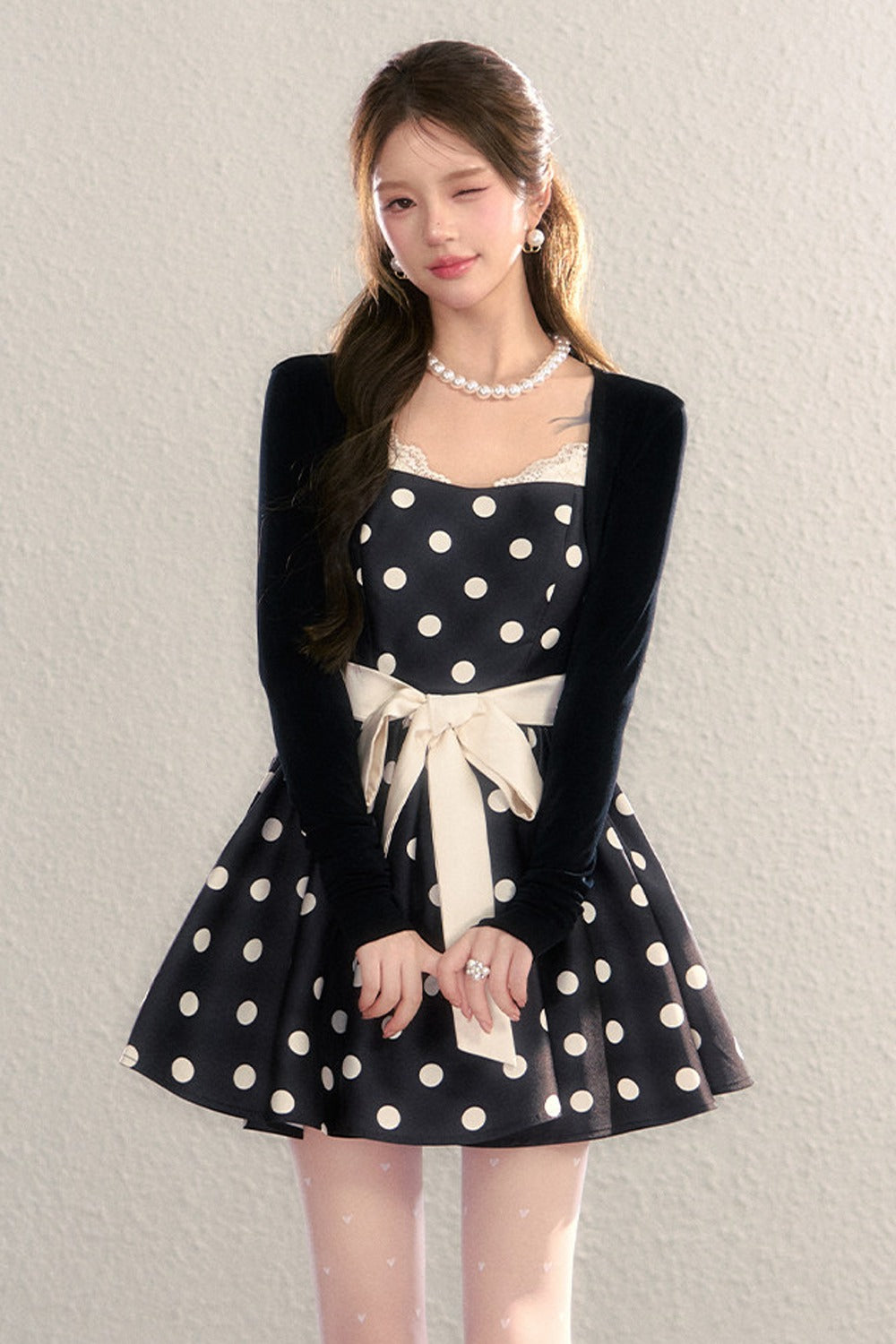 Satin Polka Dot Bow Tie Dress