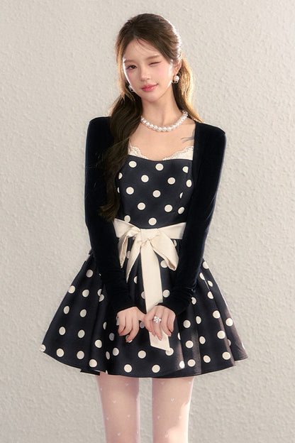 Satin Polka Dot Bow Tie Dress
