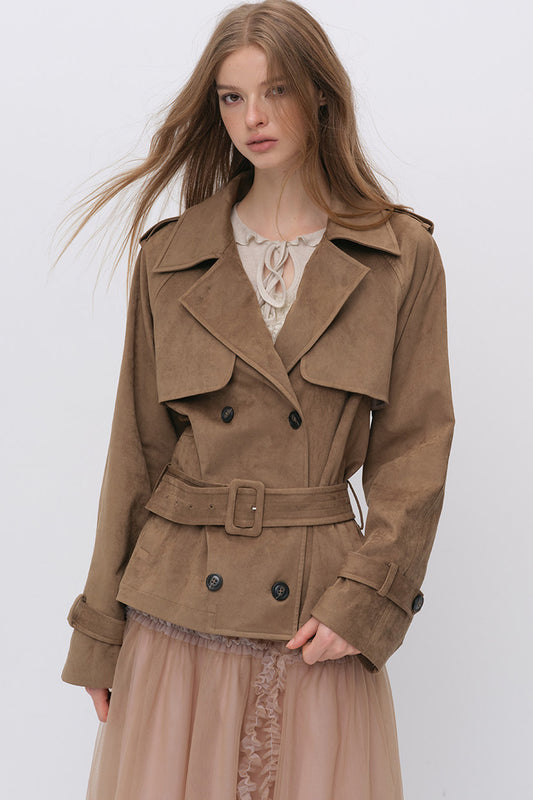 Suede Buttoned Trench Jacket