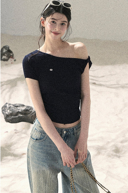 American-Style Rhinestone Wide-Leg Jeans