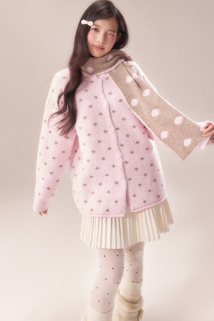 Polka Dot Scarf Knit Cardigan