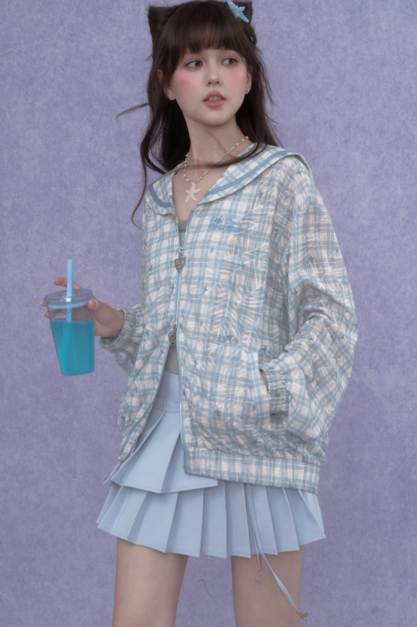 Blue Sailor Collar Sun Jacket