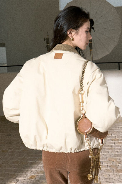 Suede Spliced 95% White Duck Down Jacket