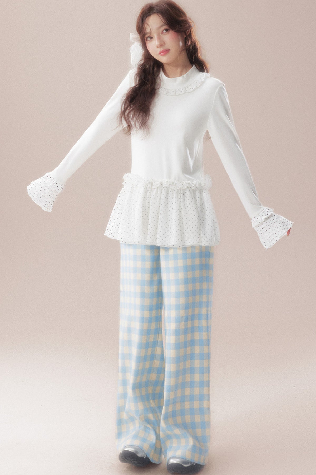 Polka Dot Ruffle Base Layer Top