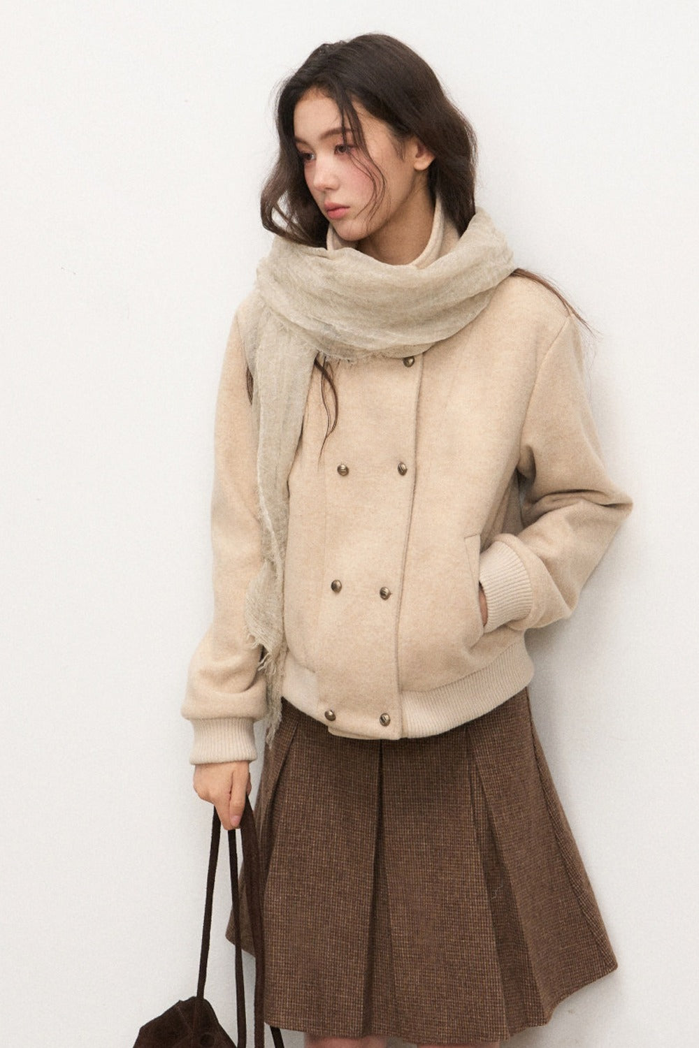 Double-Breasted Wool Jacket and Skirt Set-Up