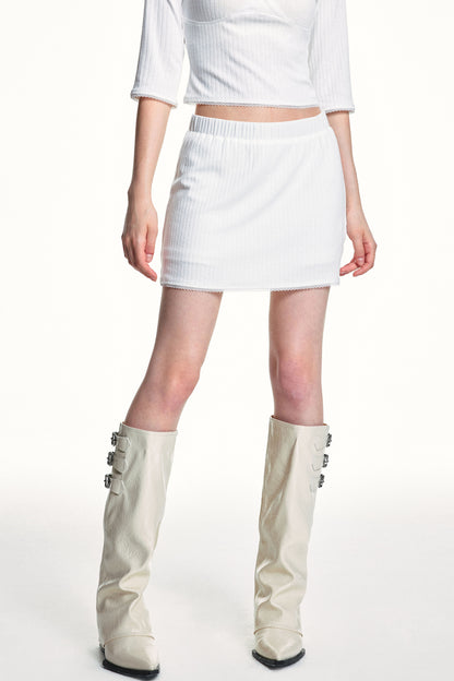 Conjunto de top de punto jacquard texturizado y falda
