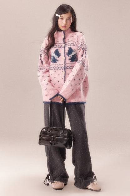 High Collar Dog Knit Cardigan