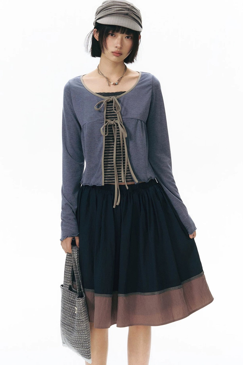 Lace-Up Ruffle Knit Cardigan