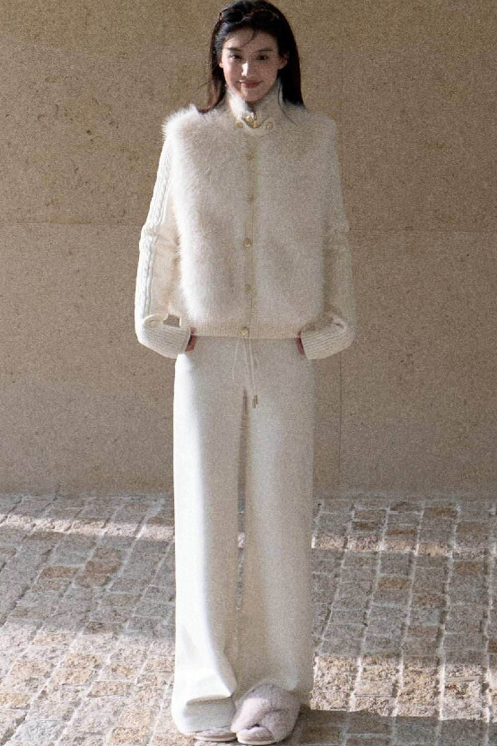 Vintage Eco-Friendly Fur Cable Knit Jacket