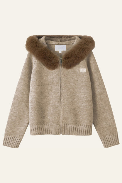 Thick Hooded Zip-Up Knit Cardigan Jacket