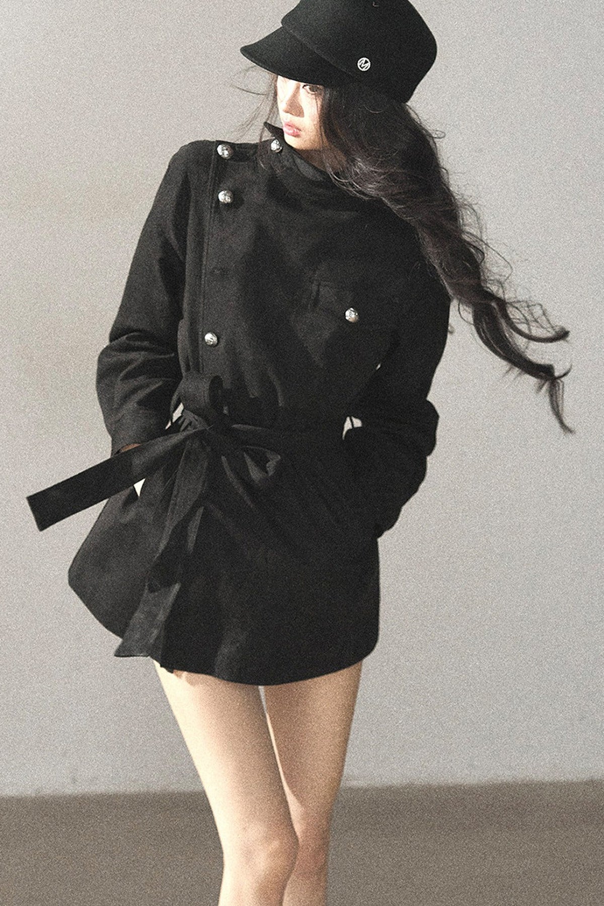 Ruffled High-Neck Trench Coat