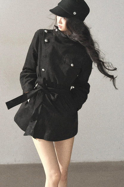 Ruffled High-Neck Trench Coat