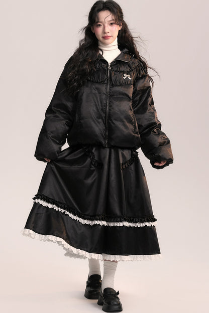 Silk Texture Pleated Puffer Jacket