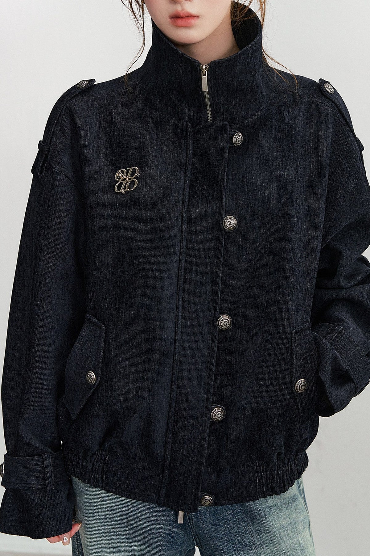 Chenille Wool Blend Stand-Up Collar Jacket