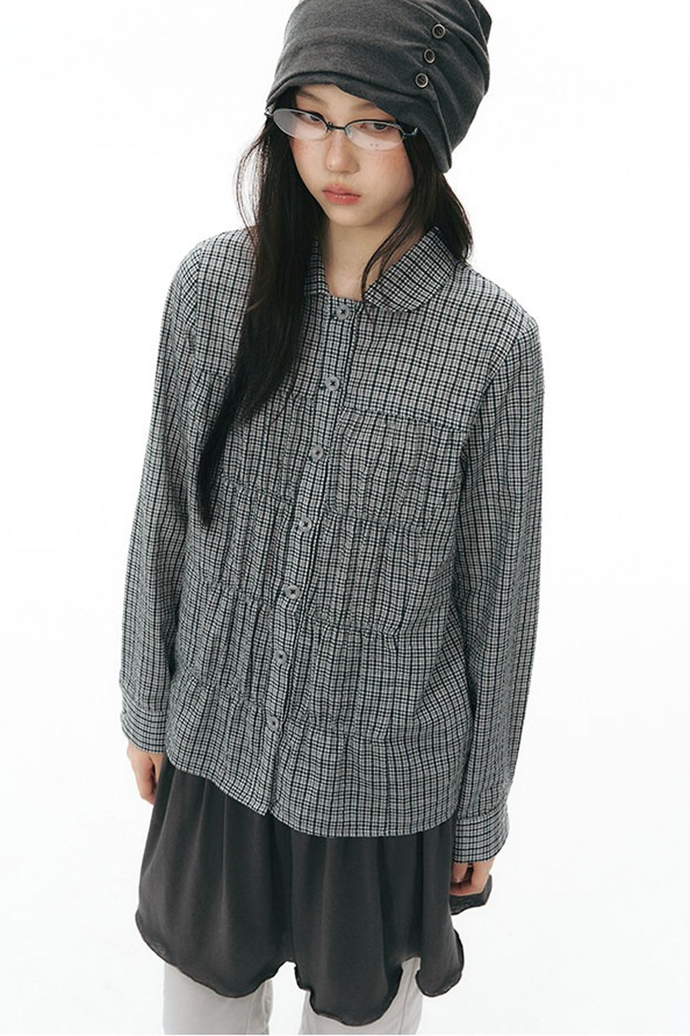 Side Seam Button Pleated Beanie Knit