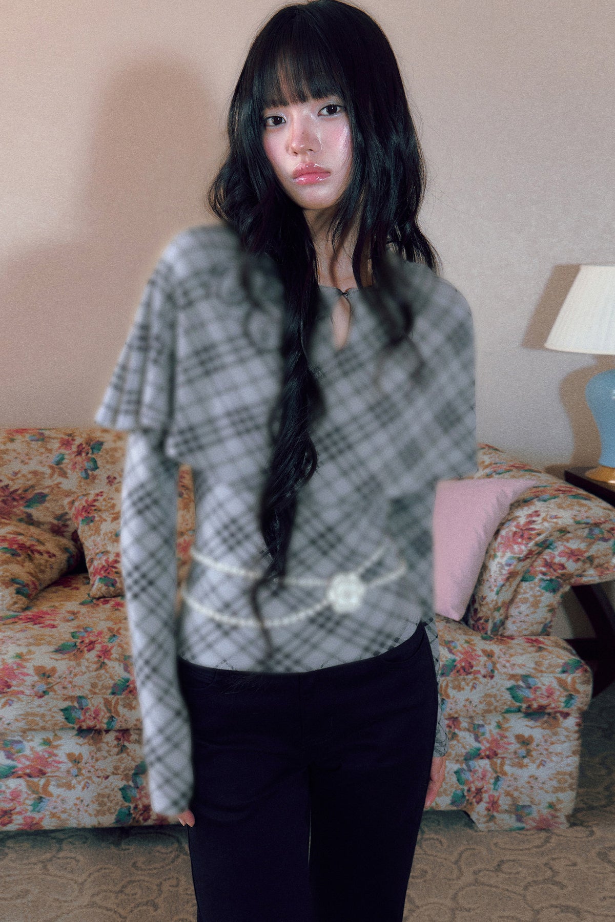 Plaid Cape Long Sleeve Top
