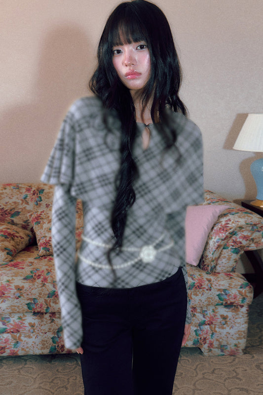 Plaid Cape Long Sleeve Top
