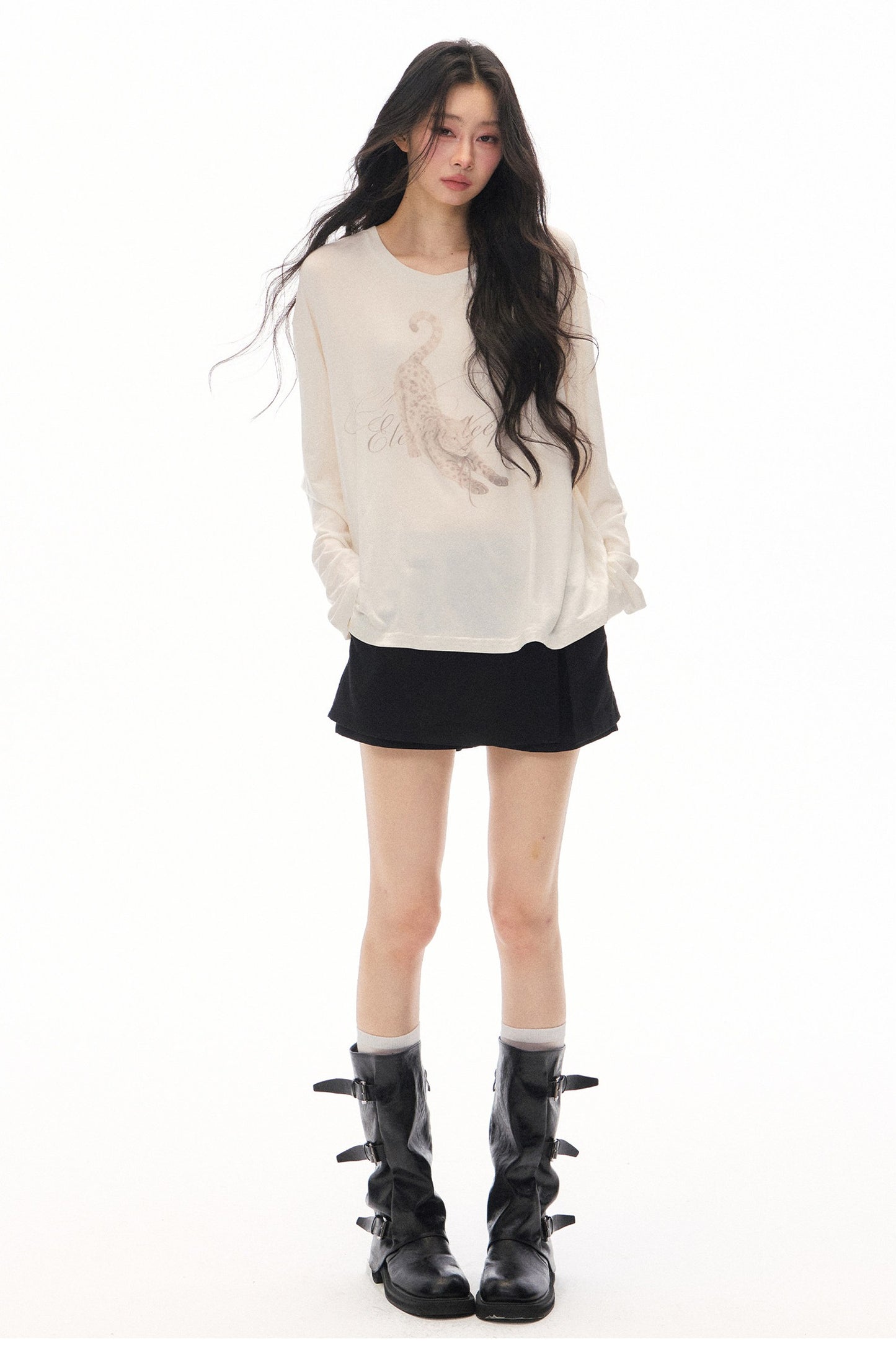 Lazy Leopard Print Lyocell Top and Black Pants Set-Up