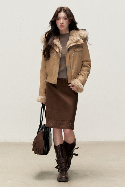 Embroidered Suede Fleece-Lined Jacket