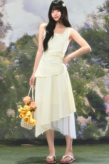 Versatile Square-Neck Patchwork Dress