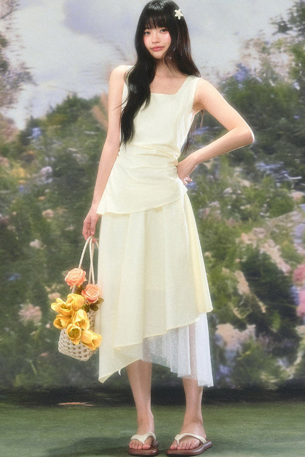 Versatile Square-Neck Patchwork Dress