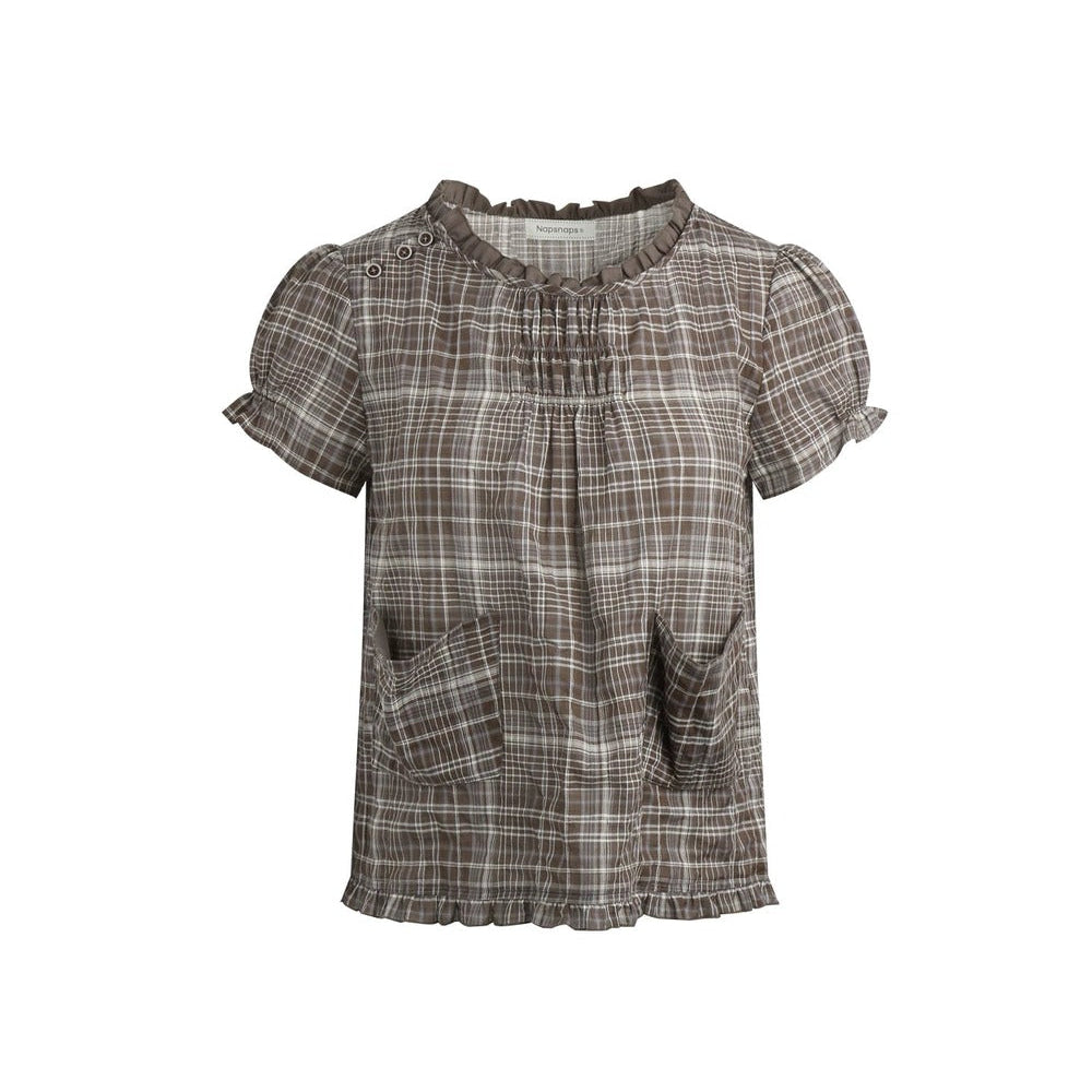 Conjunto de camisa y falda de cuadros con tapeta con volantes